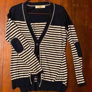 Pink Rose navy + white cardigan with elbow pads